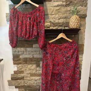 2 Piece Red Paisley skirt outfit
